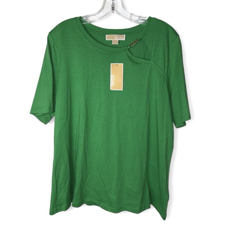 NWT Michael Kors XL Spring Green Cutout Gold Chain Short Sleeve Top MSRP $78 - Picture 1 of 9